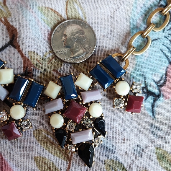 J. Crew Art Deco Revival Brass Tone Necklace Lifesaver Clasp Navy Lavender EUC - Picture 9 of 10